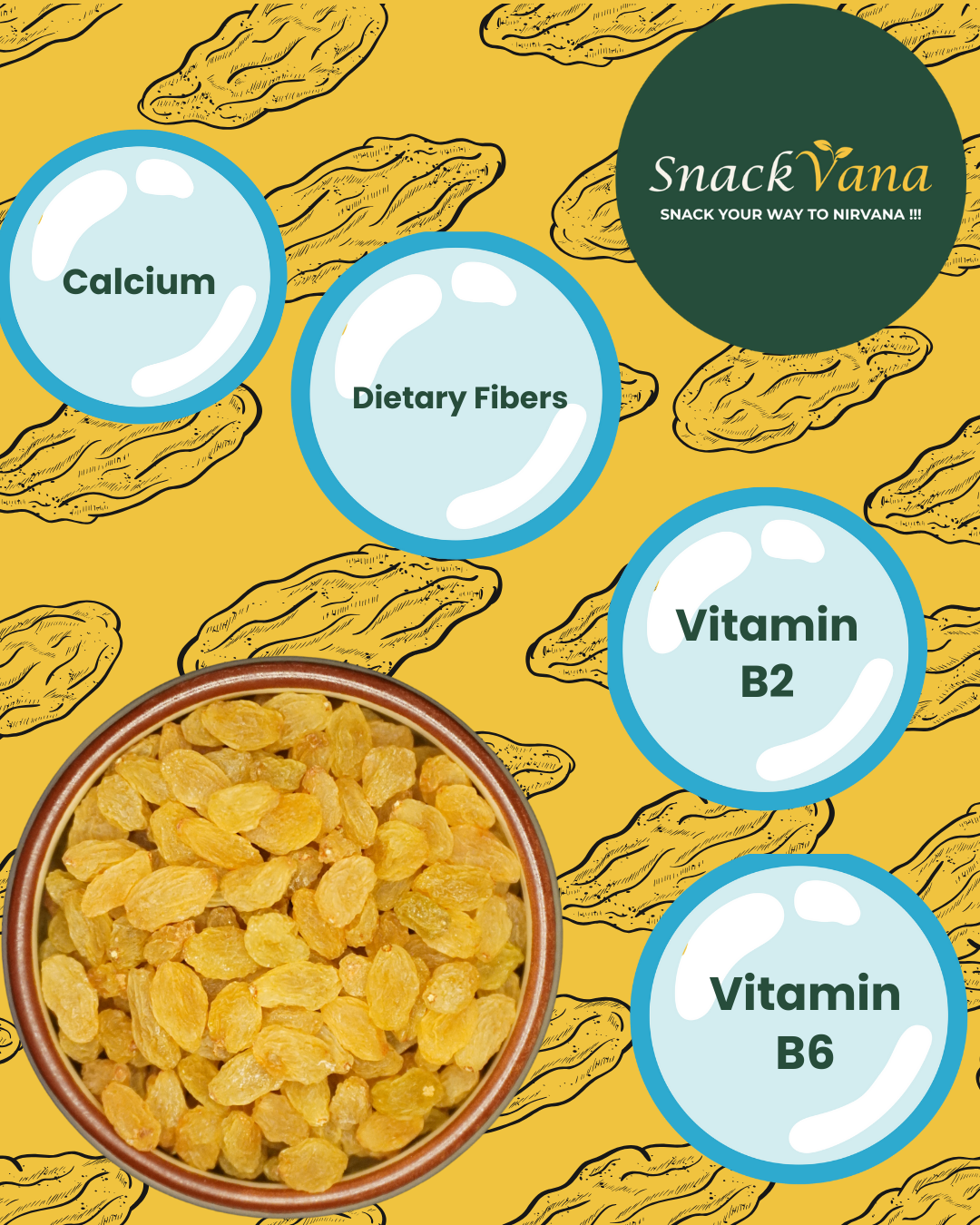 Close-up of golden raisins showing natural sweetness and quality with nutritional content