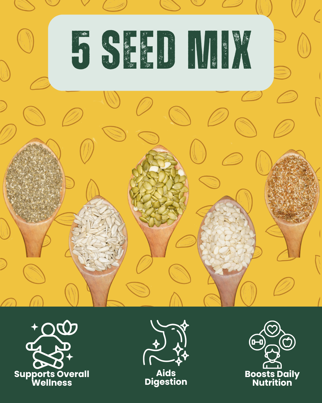 Five types of seeds - pumpkin sunflower watermelon chia flax seed blend