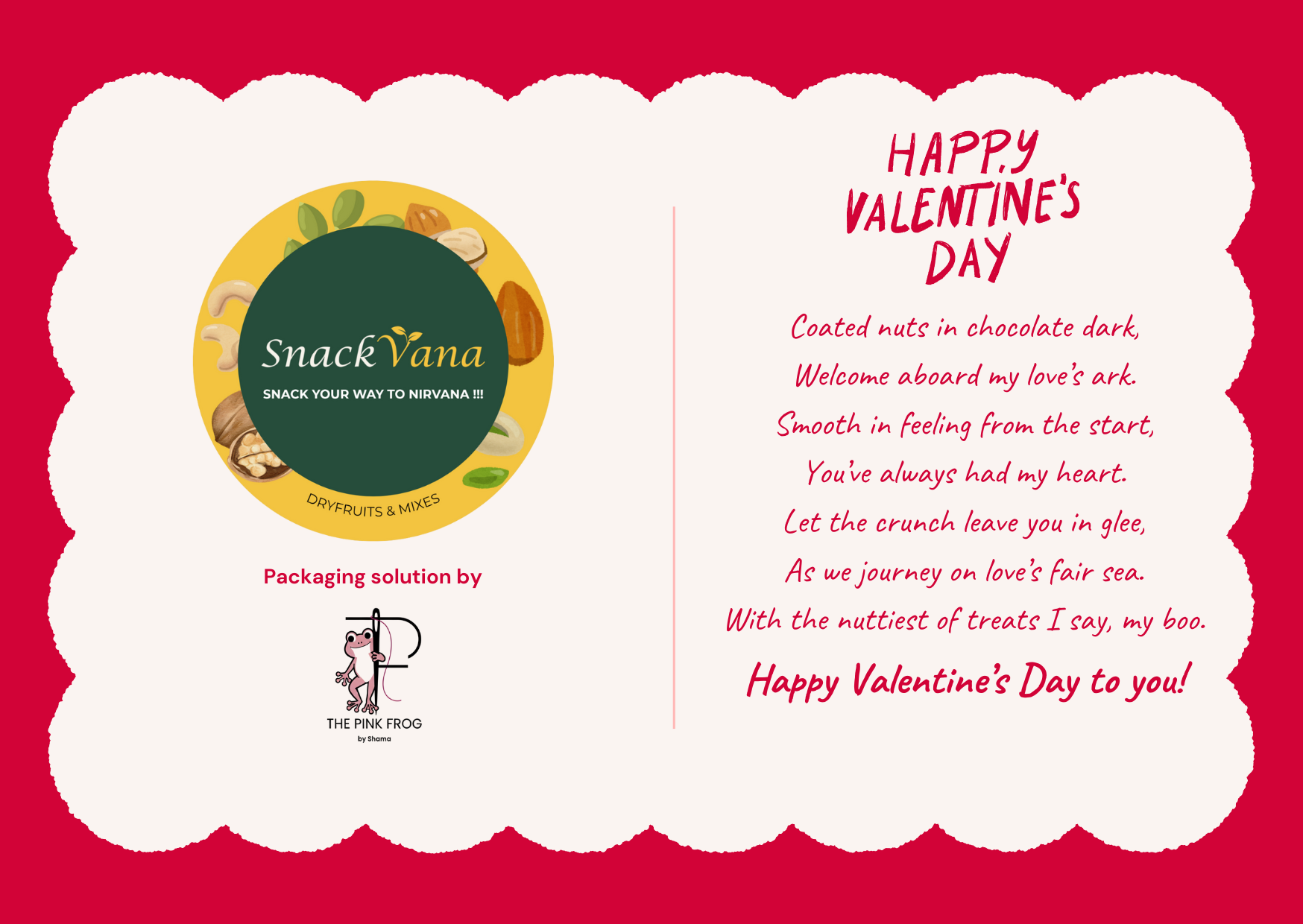 Special Valentine's day card with a poem added to the bag