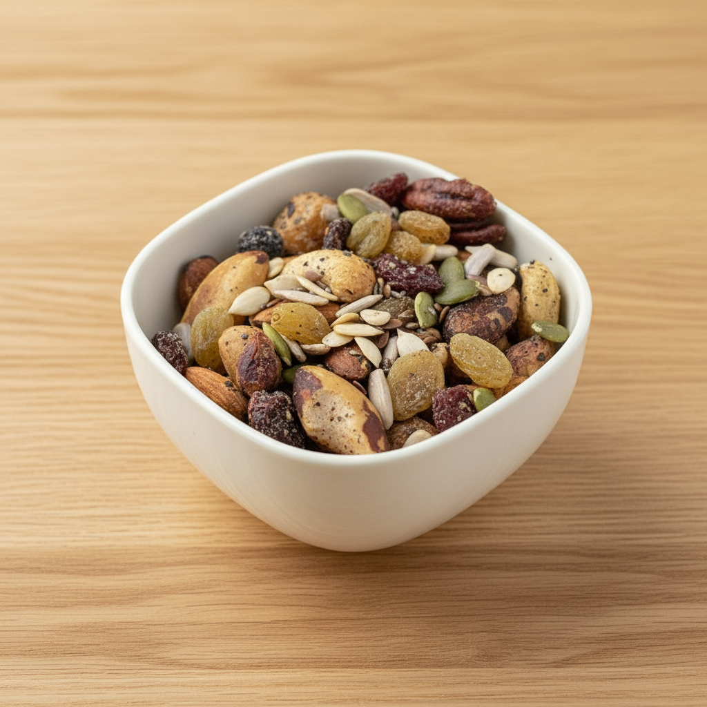Super Mix - Salt & Pepper in a ceramic bowl on wooden table